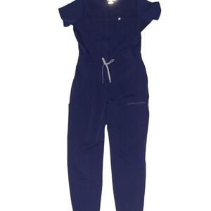 Fabletics Blue Jumpsuit with Collared Neckline and Tapered Legs